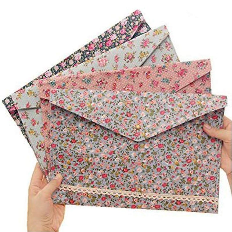 Funny live 4 Pcs Individualized Felt A4 Size Floral Pattern Document Folder with Snap Button Office Document Cash Coin Stationery Storage Organizer - Image 1